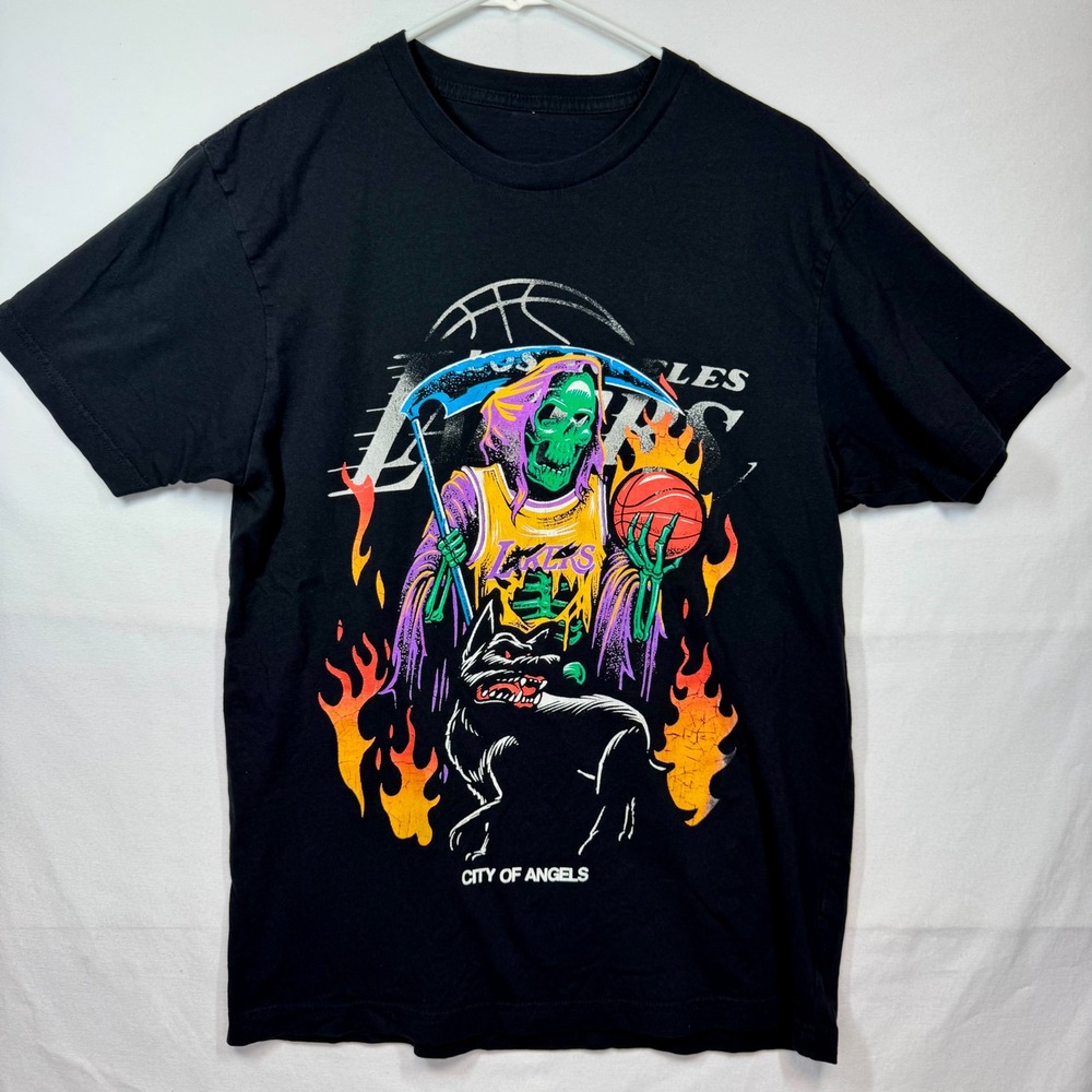 LA‎ Lakers Graphic Tee City of Angels Basketball Grim Reaper T-Shirt Sz Medium